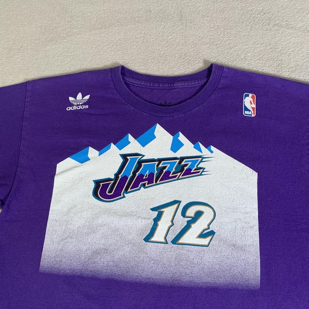 Adidas Utah Jazz John Stockton #12 T Shirt Mens Medium Purple NBA